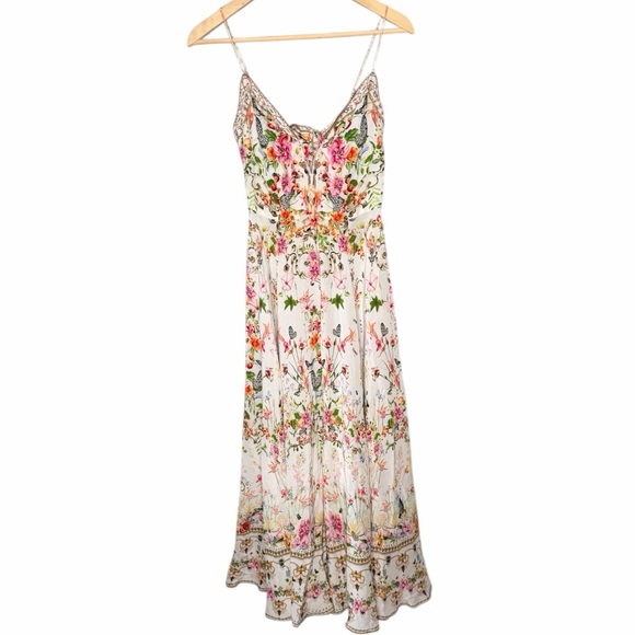 NWT Camilla Long Dress Tie Front - Rose Garden Runaways - Silk - Picture 4 of 16